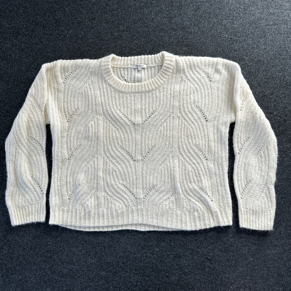 Madewell Pointelle Cableknit Pullover Sweater Antique Cream Alpaca Blend MC006 L